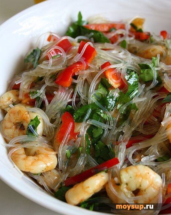 Фунчоза с кальмарами: рецепты блюда с овощами и салата с добавлением креветок и грибов